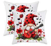 Lot de 2 housses de coussin décoratives de nain de coccinelle et de nain de coccinelle à pois rouges, cadeau amusant pour Pâques et été, 40,6 x 40,6 cm