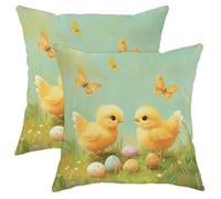 Lot de 2 housses de coussin décoratives de Pâques, motif bébé poussin bleu clair, vacances de printemps, housse de coussin motif animal mignon et ferme pour canapé-lit, canapé, décoration de 40,6 x