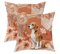 Lot de 2 housses de coussin décoratives de style bohème motif chien beagle - Motif floral et terre cuite - 50,8 x 50,8 cm