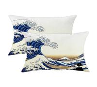 Lot de 2 housses de coussin décoratives de style Hokusai bleu - Motif vagues de l'océan - Décoration d'intérieur artistique pour canapé, chambre à coucher, salon - 50,8 x 30,5 cm