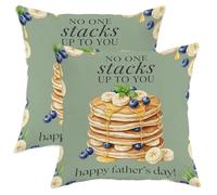 Lot de 2 housses de coussin décoratives décontractées avec fermeture éclair dissimulée pour salon, appartement, lit, canapé, motif crêpes, myrtilles, fête des pères (45,7 x 45,7 cm, vert)