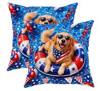 Lot de 2 housses de coussin décoratives d'été avec fermeture éclair dissimulée pour maison, chambre à coucher, salon, canapé, canapé - Motif chiens et étoiles patriotiques - Bleu d'été - 55,9 x 55,9