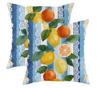 Lot de 2 housses de coussin décoratives d'été, motif citron bleu et fruits d'orange, décoration rustique pour maison, canapé, lit, canapé, 35,6 x 35,6 cm