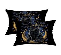 Lot de 2 housses de coussin décoratives d'Halloween avec motif chat sorcière noir et lune pour décoration d'intérieur effrayante, parfaites pour canapé, lit, 50,8 x 30,5 cm