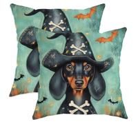 Lot de 2 housses de coussin décoratives d'Halloween motif chien noir avec chapeau de pirate pour décoration festive d'intérieur, canapé, canapé, 66 x 66 cm