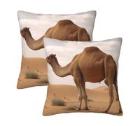 Lot de 2 housses de coussin décoratives douces 40,6 x 40,6 cm | Housse de coussin imprimée chameau sable désert avec fermeture éclair dissimulée pour canapé, chambre à coucher, salon