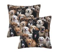 Lot de 2 housses de coussin décoratives douces 45,7 x 45,7 cm | Housse de coussin imprimée de nombreux chiens avec fermeture éclair dissimulée pour canapé, chambre à coucher, salon
