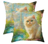 Lot de 2 housses de coussin décoratives douces en velours à motif chats persans à poils courts avec fermeture éclair, 35,6 x 35,6 cm, pour canapé, salon