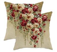 Lot de 2 housses de coussin décoratives élégantes à motif floral pour salon, canapé, lit, canapé, 50,8 x 50,8 cm, bordeaux et crème