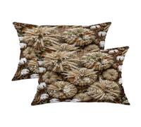 Lot de 2 housses de coussin décoratives en coton doux et lavables pour décoration de maison, chambre à coucher, salon, canapé, motif eucalyptus naturel, fleurs séchées et rustiques, marron automne