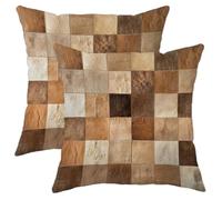 Lot de 2 housses de coussin décoratives en cuir patchwork multitexturé, décoration rustique et rustique pour canapé, sofa et lit, 50,8 x 50,8 cm, marron