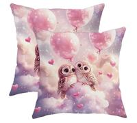 Lot de 2 housses de coussin décoratives en forme de chouette mignonne avec cœur et ballons, décoration saisonnière pour canapé, lit, adorable style ferme, 40,6 x 40,6 cm