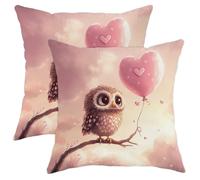 Lot de 2 housses de coussin décoratives en forme de chouette mignonne avec motif de cœur et ballons, pour la Saint-Valentin, la maison, le canapé, le lit, le canapé, 40,6 x 40,6 cm