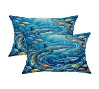 Lot de 2 housses de coussin décoratives en forme de requin avec fermeture éclair dissimulée pour salon, chambre à coucher, loft, bureau, voiture, décoration de voiture, 50,8 x 30,5 cm, bleu