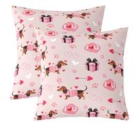 Lot de 2 housses de coussin décoratives en forme de teckel mignon pour la Saint-Valentin pour filles, garçons, adolescents - Imprimé cœur rose - Motif pattes de chien romantique - Décoration de salon