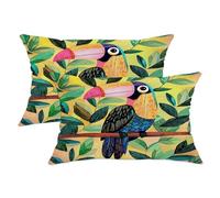 Lot de 2 housses de coussin décoratives en forme de toucan tropical, oiseaux et feuilles colorés, style jungle d'été pour maison, canapé, lit, canapé, 50,8 x 30,5 cm