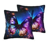 Lot de 2 Housses de Coussin décoratives en Lin à Motif Papillon Lumineux, Double Face, Douces et Respirantes, 45,7 x 45,7 cm, Style Ferme, pour décoration d'intérieur, Cadeau
