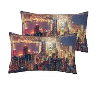 Lot de 2 housses de coussin décoratives en lin imprimé Hong Kong - 30 x 50 cm