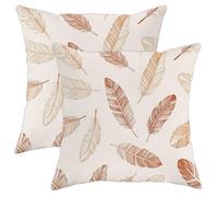 Lot de 2 housses de coussin décoratives en plumes avec fermeture éclair dissimulée - Style bohème décontracté - Motif feuilles et lignes d'automne neutres - 30,5 x 30,5 cm