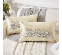 Lot de 2 housses de coussin décoratives en velours à paillettes, couleur unie, pour canapé, chambre à coucher, voiture - 30,5 x 50,8 cm, champagne