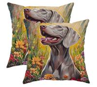 Lot de 2 housses de coussin décoratives en velours avec fermeture éclair - Motif chien Braque de Weimar printaner - 30,5 x 30,5 cm