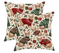 Lot de 2 housses de coussin décoratives en velours doux avec fermeture éclair - Motif chats Devon Rexs - Décoration d'intérieur pour canapé, salon, lit - 45 x 45 cm