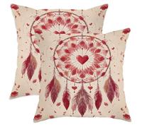 Lot de 2 housses de coussin décoratives en velours doux et lavable, motif attrape-rêves, style bohème, romantique, cœurs, plumes, Saint-Valentin, salon, chambre à coucher, loft, bureau, voiture, 55,9