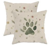Lot de 2 housses de coussin décoratives en velours doux et lavables à motif de pattes de pattes, flocons de neige et branches de pin pour décoration d'intérieur, chambre à coucher, salon, canapé, 30,5