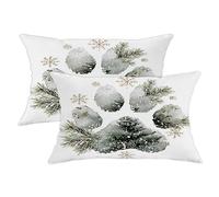 Lot de 2 housses de coussin décoratives en velours doux et lavables à motif de pattes de pin rustiques, flocons de neige, pour maison, salon, chambre à coucher, dortoir, canapé, 50,8 x 30,5 cm, vert