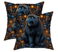 Lot de 2 housses de coussin décoratives en velours doux lavable à motif singe nature champignon étoile sans bleu 50,8 x 50,8 cm