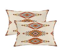 Lot de 2 housses de coussin décoratives en velours doux lavable avec motif tribal bohème en zigzag triangulaire, terre cuite pour salon, lit, bureau, canapé, chaise, 50,8 x 30,5 cm
