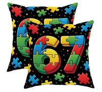Lot de 2 housses de coussin décoratives en velours doux lavable pour maison, chambre à coucher, salon, canapé, décoration de canapé, motif puzzle et pois sans noir, 35,6 x 35,6 cm