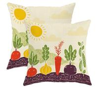 Lot de 2 housses de coussin décoratives en velours doux lavables pour salon, chambre à coucher, loft, bureau, voiture, décoration printanière, carotte et pois jaune printanier, 40,6 x 40,6 cm