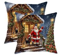 Lot de 2 housses de coussin décoratives en velours motif chats Bombays de Noël 50 x 50 cm, douces et confortables