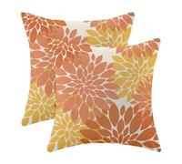 Lot de 2 housses de coussin décoratives et modernes pour canapé ou lit, convient en extérieur, motif floral géométrique de dahlias d’automne/été, 40,6 x 40,6 cm, orange brûlé/jaune