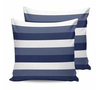 Lot de 2 housses de coussin décoratives imperméables en polyester pour extérieur, jardin, terrasse, tente, canapé, motif géométrique abstrait, bleu marine et blanc, 40,6 x 40,6 cm