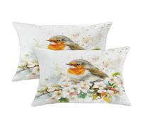 Lot de 2 housses de coussin décoratives inspirées de la nature pour maison, canapé, 50,8 x 30,5 cm, motif floral printanier, rouge-gorge, oiseau sur cerisier, fleurs de cerisiers