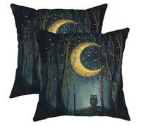 Lot de 2 housses de coussin décoratives lune et hibou, bleu foncé, confortable pour décoration d'automne et rustique pour maison, canapé, lit, canapé, 50,8 x 50,8 cm