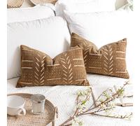 Lot de 2 housses de coussin décoratives marron BlissBlush 12 x 20 cm, style bohème, ferme, taie d'oreiller douce pour canapé