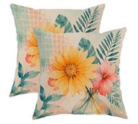Lot de 2 housses de coussin décoratives modernes avec fermeture éclair dissimulée - Motif tournesol - Pour salon, appartement, lit, canapé - 45,7 x 45,7 cm - Jaune printemps