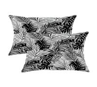 Lot de 2 housses de coussin décoratives modernes en velours doux et lavable, motif feuilles de palmier, silhouettes tropicales monochromes, sans noir, 50,8 x 30,5 cm