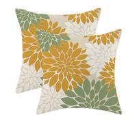 Lot de 2 Housses de Coussin décoratives Modernes pour canapé, lit, Motif Floral Dahlia Blanc (45,7 x 45,7 cm, Jaune Moutarde, Vert Sauge)
