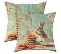 Lot de 2 housses de coussin décoratives motif lapin mignon et carotte bleu pastel pour salon, canapé, lit, canapé, 45,7 x 45,7 cm, motif lapin et carotte