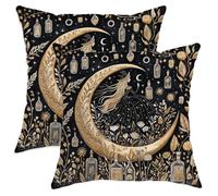 Lot de 2 housses de coussin décoratives motif lune mystique céleste noir et doré pour maison, sofa, lit, canapé, Halloween, automne, décoration ferme, 30,5 x 30,5 cm