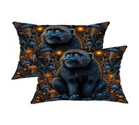 Lot de 2 housses de coussin décoratives motif singe nature champignon étoile sans fermeture éclair dissimulée pour salon, appartement, lit, canapé, décoration 50,8 x 30,5 cm, bleu