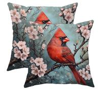 Lot de 2 housses de coussin décoratives pour maison, canapé, lit, canapé, 45,7 x 45,7 cm, motif cardinal et oiseau rouge floral