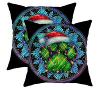 Lot de 2 housses de coussin décoratives pour salon, chambre à coucher, loft, bureau, voiture, motif pattes de neige, chapeau de Père Noël, vert avec fermeture éclair dissimulée, 45,7 x 45,7 cm
