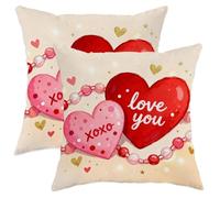 Lot de 2 housses de coussin décoratives romantiques en velours doux et lavable pour salon, lit, bureau, canapé, chaise, décoration de Saint-Valentin, étoile XOXO romantique, 35,6 x 35,6 cm, rouge