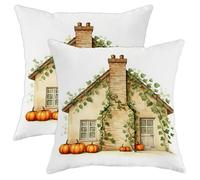 Lot de 2 housses de coussin décoratives rustiques avec fermeture éclair dissimulée, motif citrouille, lierre d'automne pour salon, lit, bureau, canapé, chaise, 55,9 x 55,9 cm, orange d'automne