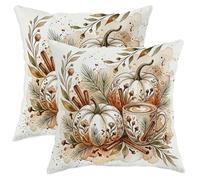 Lot de 2 housses de coussin décoratives rustiques avec fermeture éclair dissimulée, motif citrouilles, bâton de cannelle, crème d'automne pour maison, salon, chambre à coucher, dortoir, canapé 35,6 x